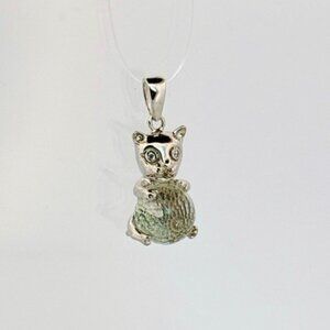 Brand New Sterling Silver Adorable Cat Kitten Pendant Charm Clear Crystal Ball